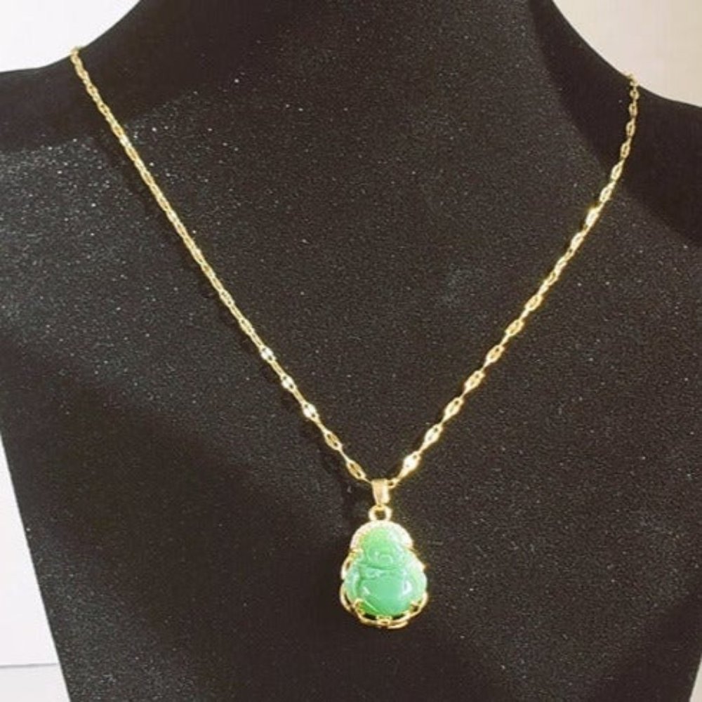 14K Gold Womens Green Jade Buddha Necklace 1ct Diamond Jewelry 14 Karat Buddah